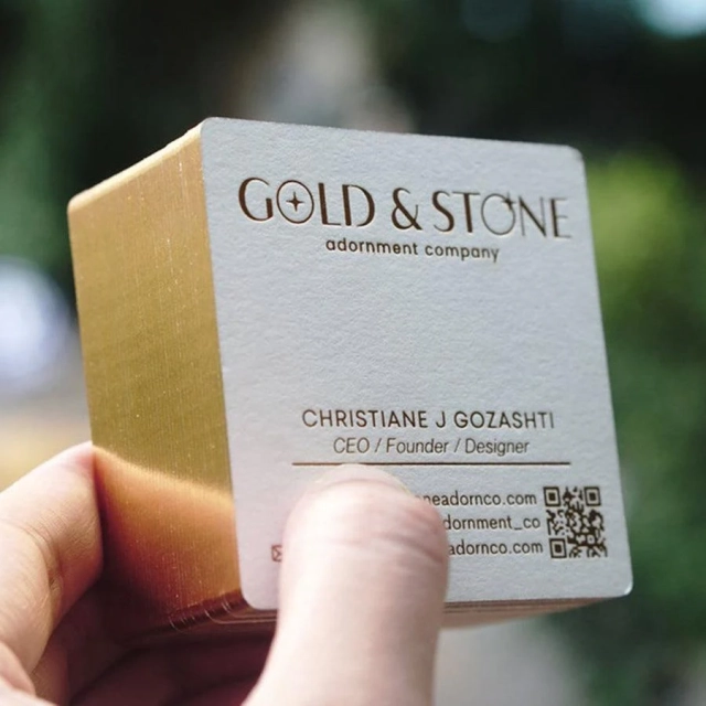 White Square Gold Foil Business Cards